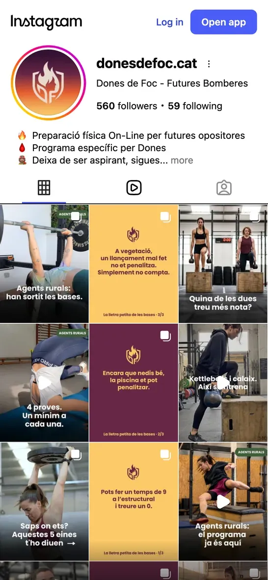 Perfil d’Instagram de Dones de Foc en un iPhone