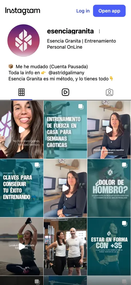Perfil d’Instagram d’Esencia Granita en un iPhone