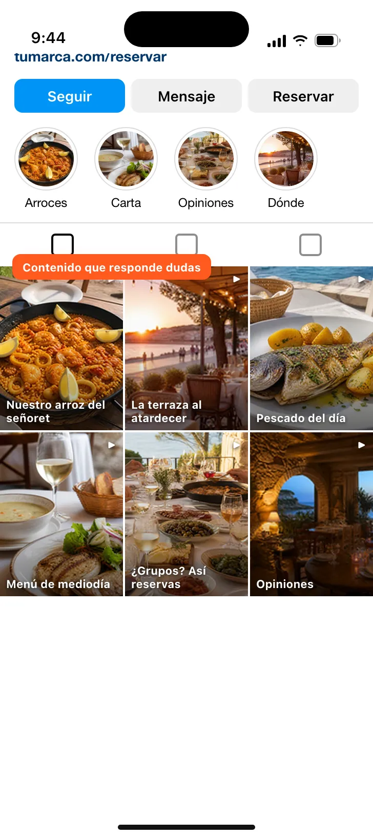 Recreació d’un perfil d’Instagram d’un negoci local